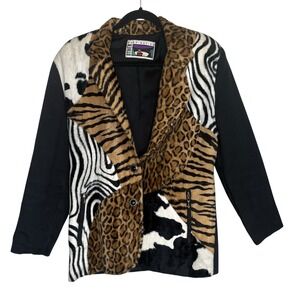 VTG Y2k Other Destination Animal Print Faux Fur Jacket S Indie 80s Mix Media